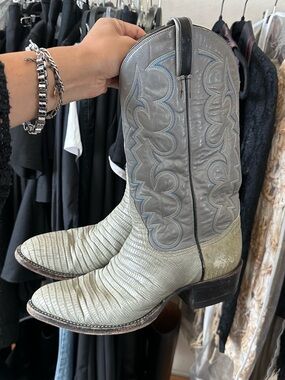 TONY LAMA Gray Western Leather Cowboy Boots